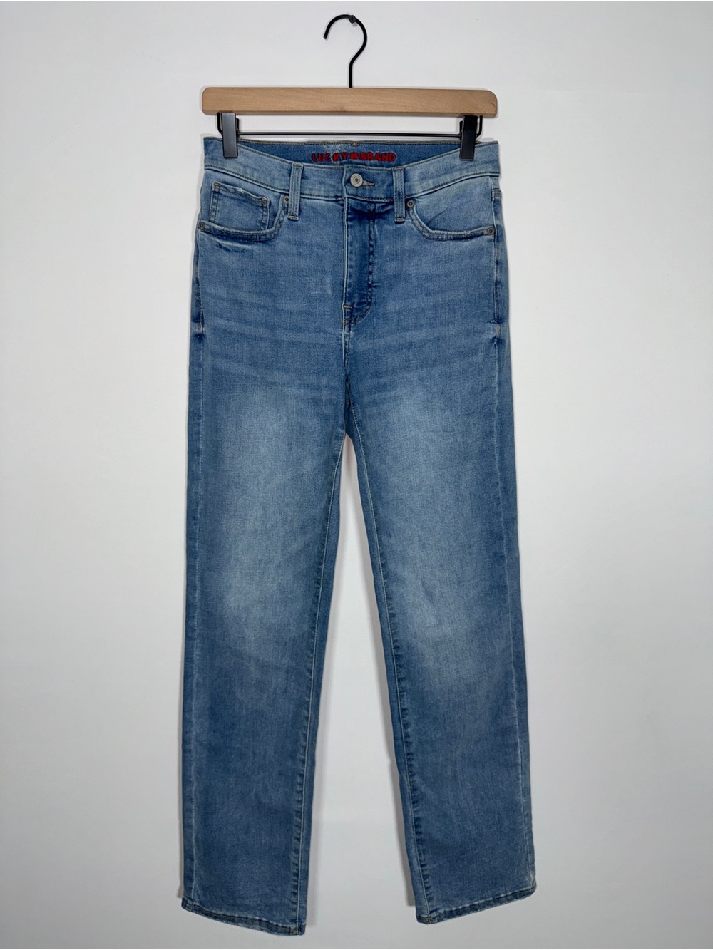 WJ17 {Lucky Brand} "Zoe High Rise Straight" Tall Long Blue Cigarette Denim Jeans